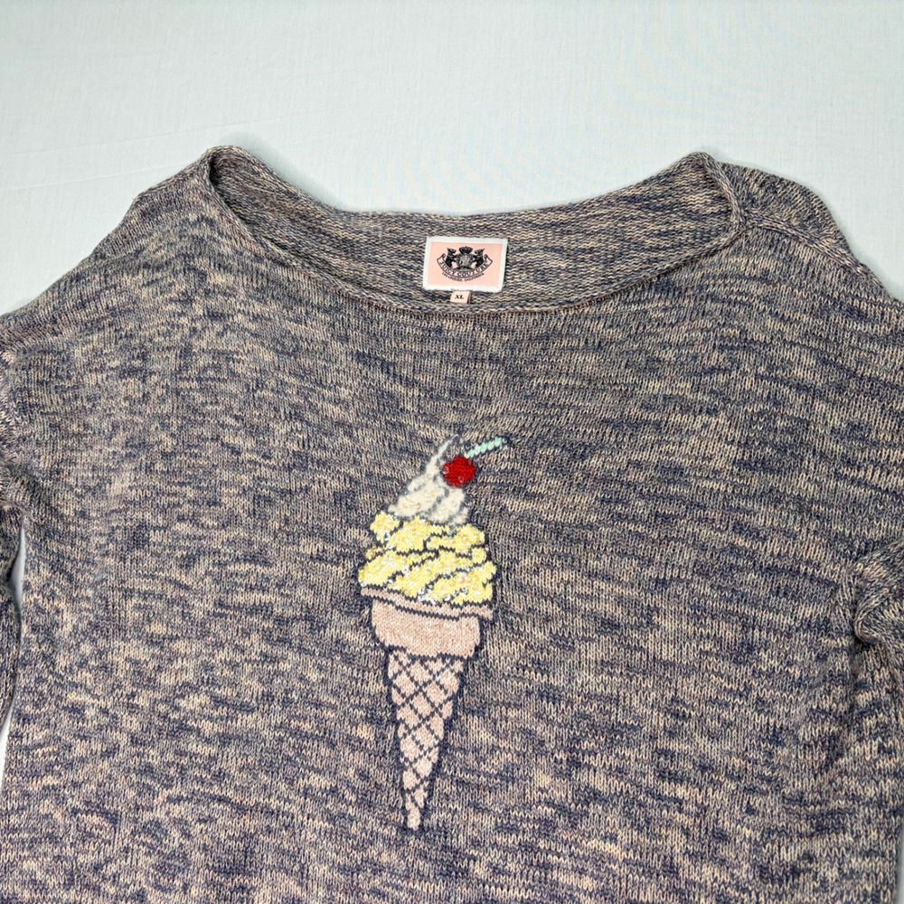 Juicy Couture Women's XL Ice Cream Cone Graphic Knit Pullover Sweater